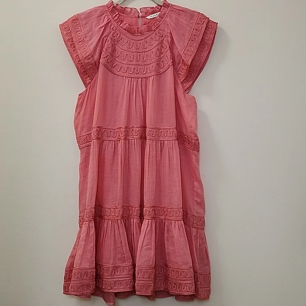 Veronica Beard Preppy Keely Tiered Ramie Mini Dress Size 10 Barbiecore - Picture 9 of 16